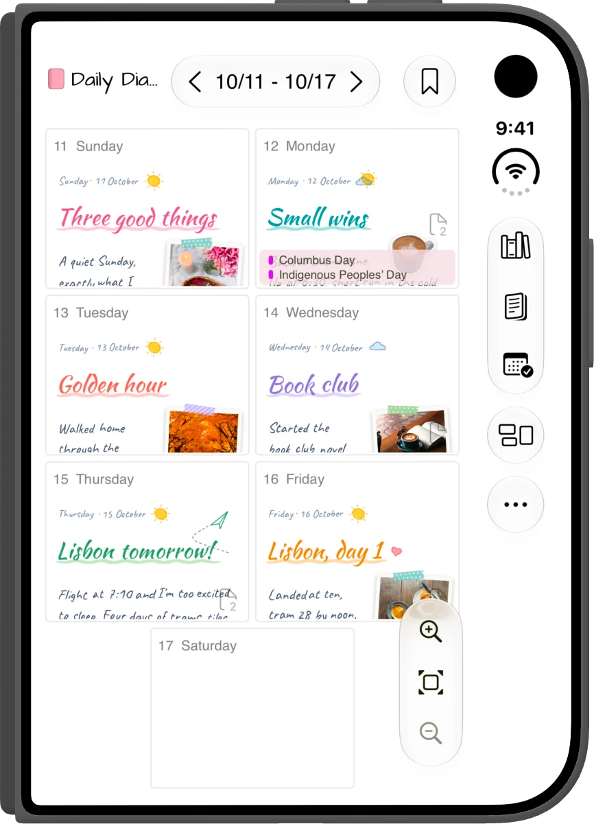 iPhone Duo closed: a week of diary pages in two columns
