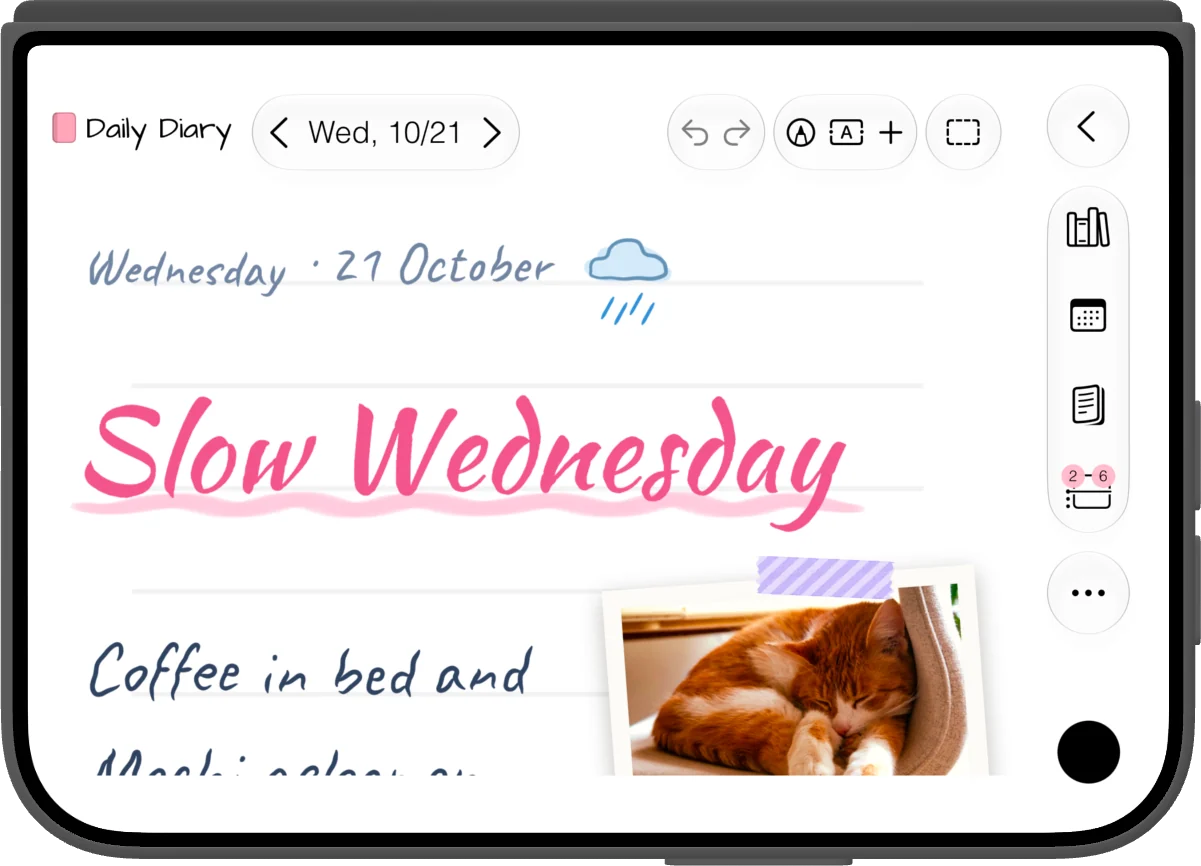 iPhone Duo closed and turned sideways: a diary page with the navigation in the side bar