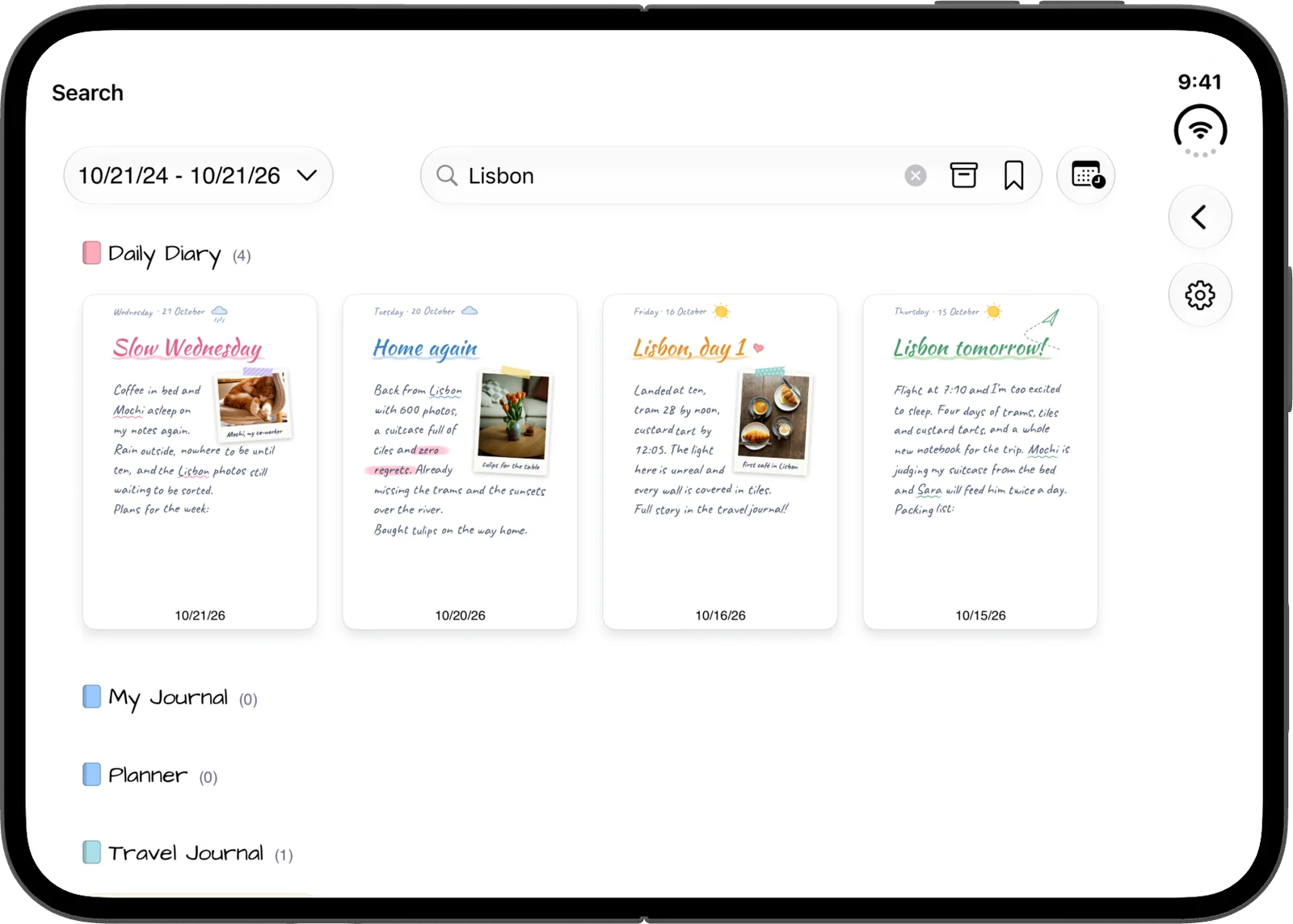 Search for Lisbon on the open iPhone Duo, finding handwritten pages