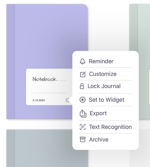 Journal settings menu